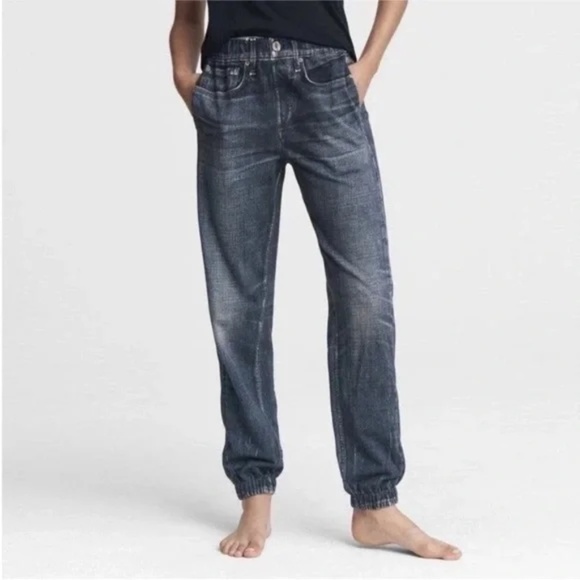 Rag & Bone Miramar Jogger Printed Sweatpants Faux Denim Blue - Picture 1 of 10